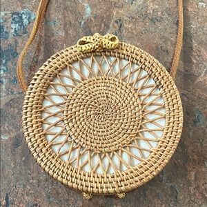 Woven Round Crossbody Bag in Tan